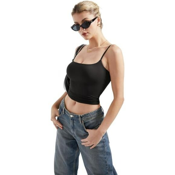 Y2K Square Neck Backless Tank Top Sexy Crop Cami Adjustable Straps Clubwear - Picture 2 of 8